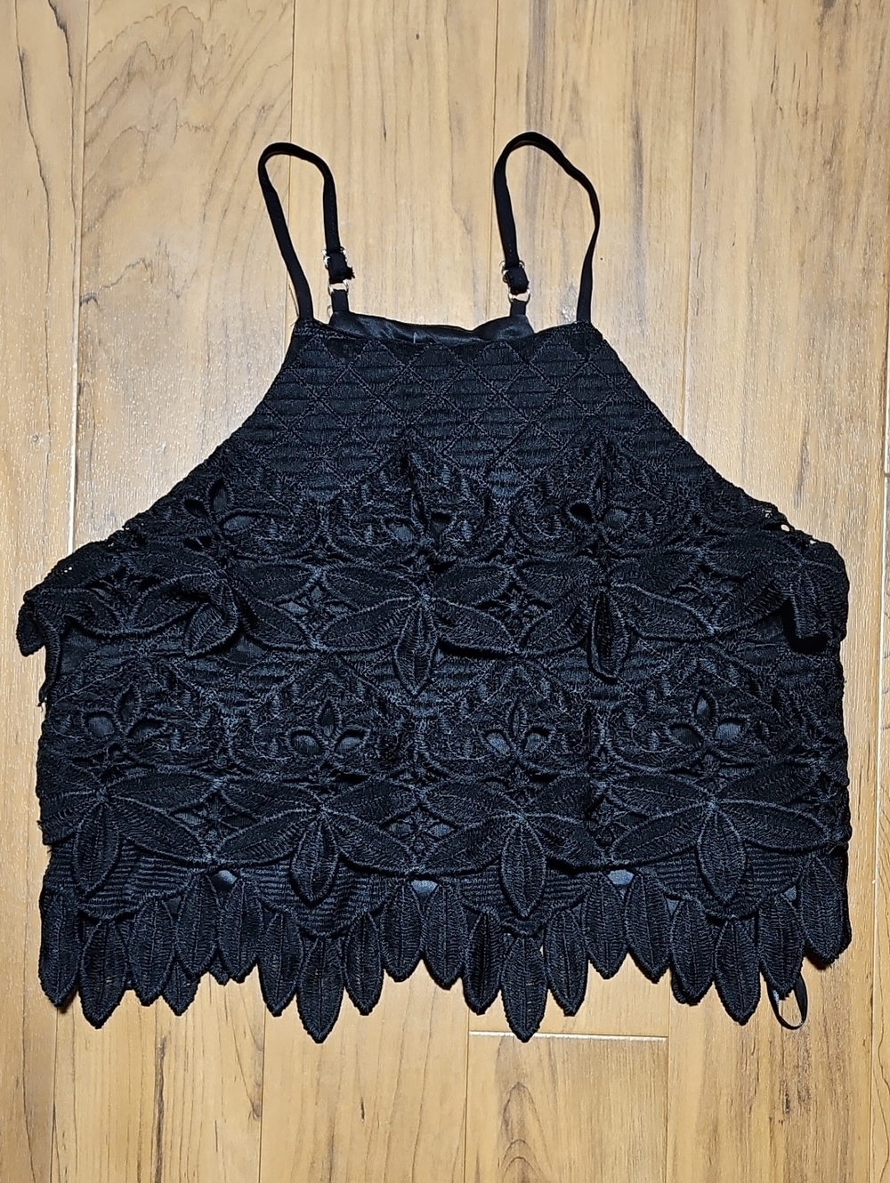 Love Riche Black Lace Floral Crop Camisole